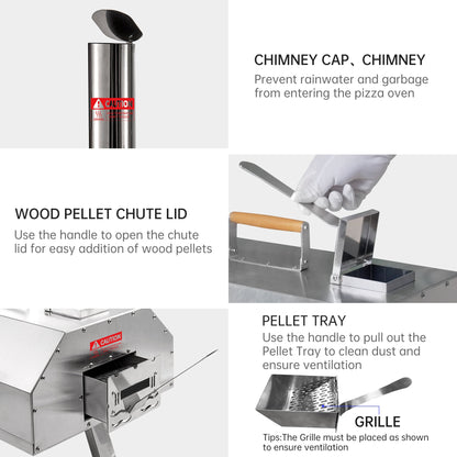 Stainless Steel Pizza Oven Outdoor 12" Automatic Rotatable Pizza Ovens Portable Wood Fired Pizza Oven Pizza Maker with Timer - Tampa Home & Garden Store