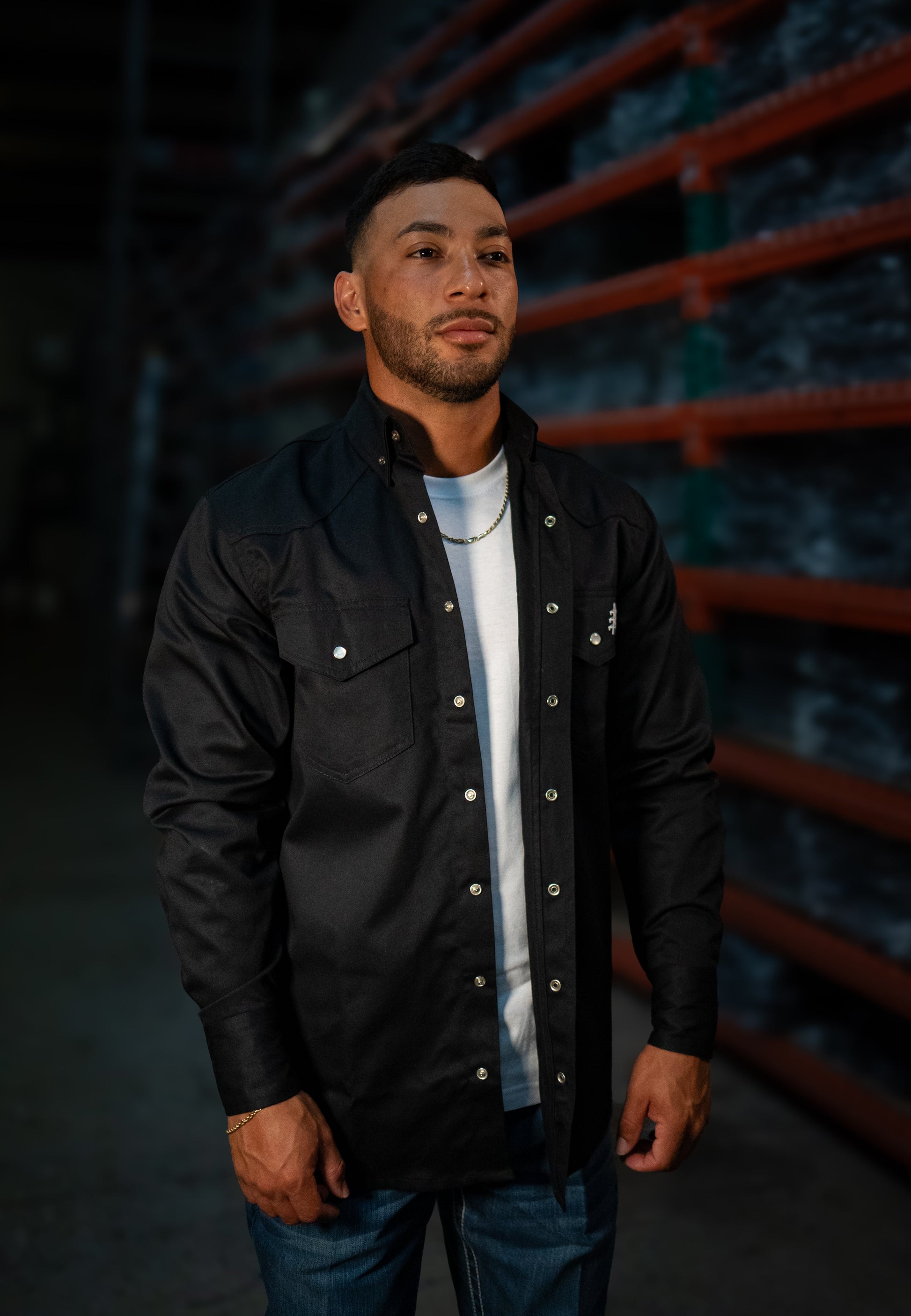 FR Western Style Pearl Snap Black shirt by Static FR with pearl snap buttons on Tampa Home & Garden Store