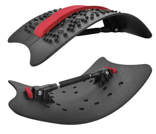 Freely Adjustable Back Stretch Massager, black plastic with red accents and bead nodules on Tampa Home & Garden Store
