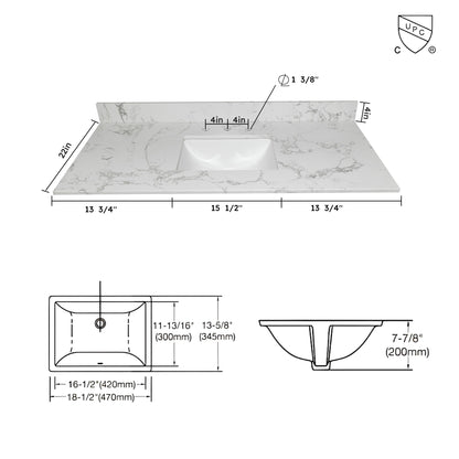 Montary 43x22 Carrara white engineered stone vanity top with backsplash 3hole undermount sink on Tampa Home & Garden Store