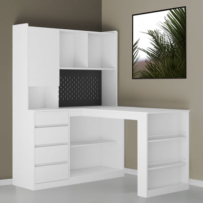 L-shaped office desk with charger, bookshelf with drawers and LED lights, and corner gaming computer desk with storage space - Tampa Home & Garden Store