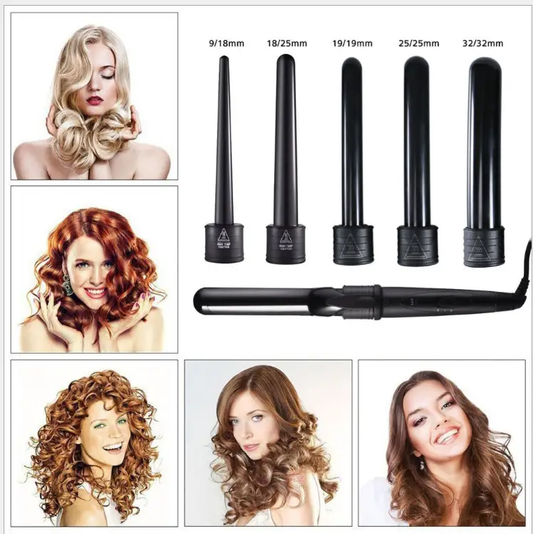 5 Part Interchangeable Ceramic Hair Curling Iron with 5 barrels 9/18mm-32/32mm VIP on Tampa Home & Garden Store