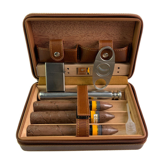 Boîte à cigares sculptée en bois de cèdre portable, boîte de rangement pour cigares en cuir de vachette Gaoxiba