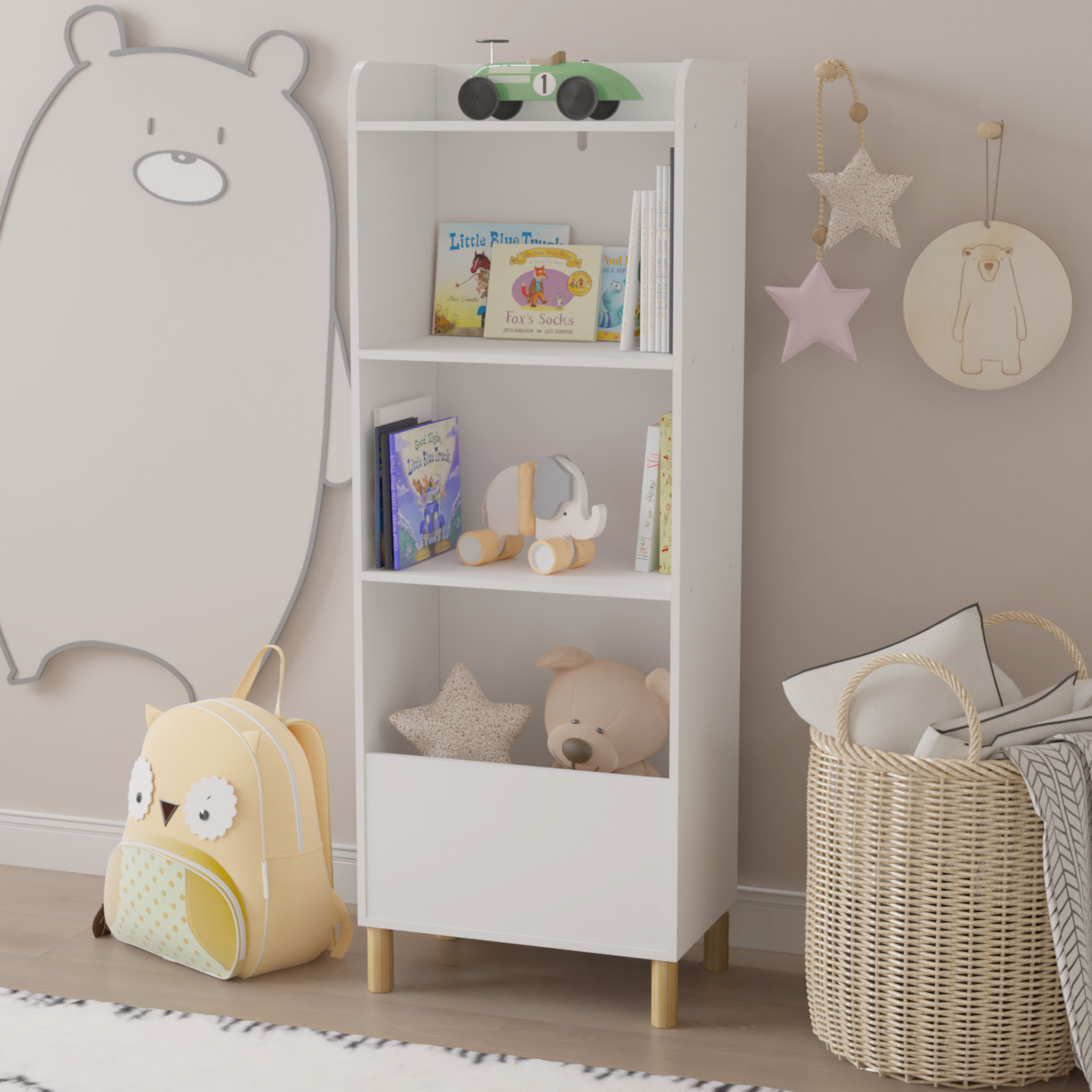 Kids 4-Tier Bookcase Children's Book Display Bookshelf Toy Storage Cabinet Organizer for Children's Room Playroom - Tampa Home & Garden Store