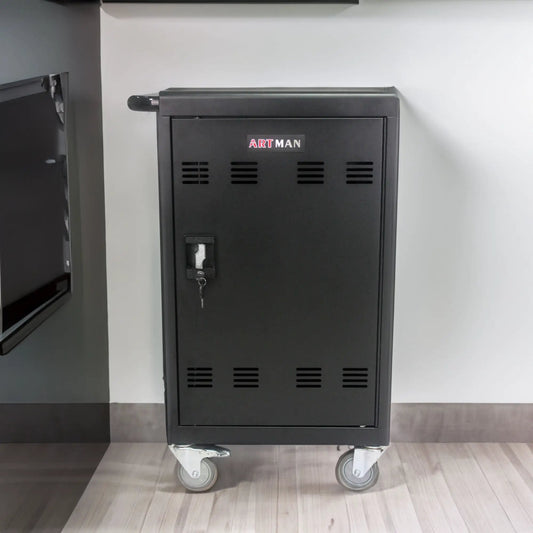 Mobile Charging Cart for Tablets and Laptops, black metal cart on wheels with lock ARTMAN on Tampa Home & Garden Store