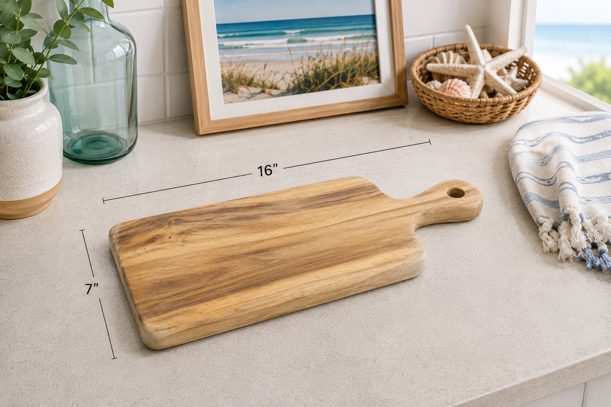 Harbor Teak Cutting Board, teak wood, handle hole, 16x7 in The Broward Design Center on Tampa Home & Garden Store