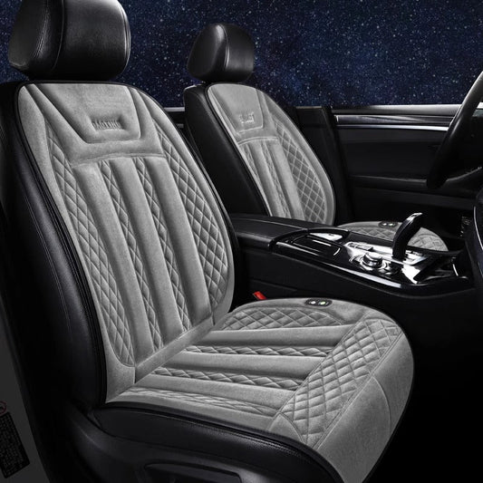 Heated car seat cushion in gray plush with quilted pattern for front seats VIP Digital Presence on Tampa Home & Garden Store