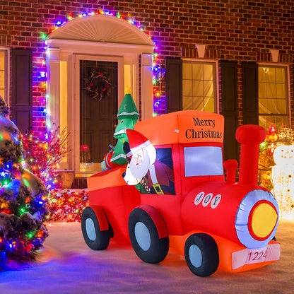 8.6 ft DirectDeals Christmas inflatable train with Santa and deer, illuminated red carriages on Tampa Home & Garden Store