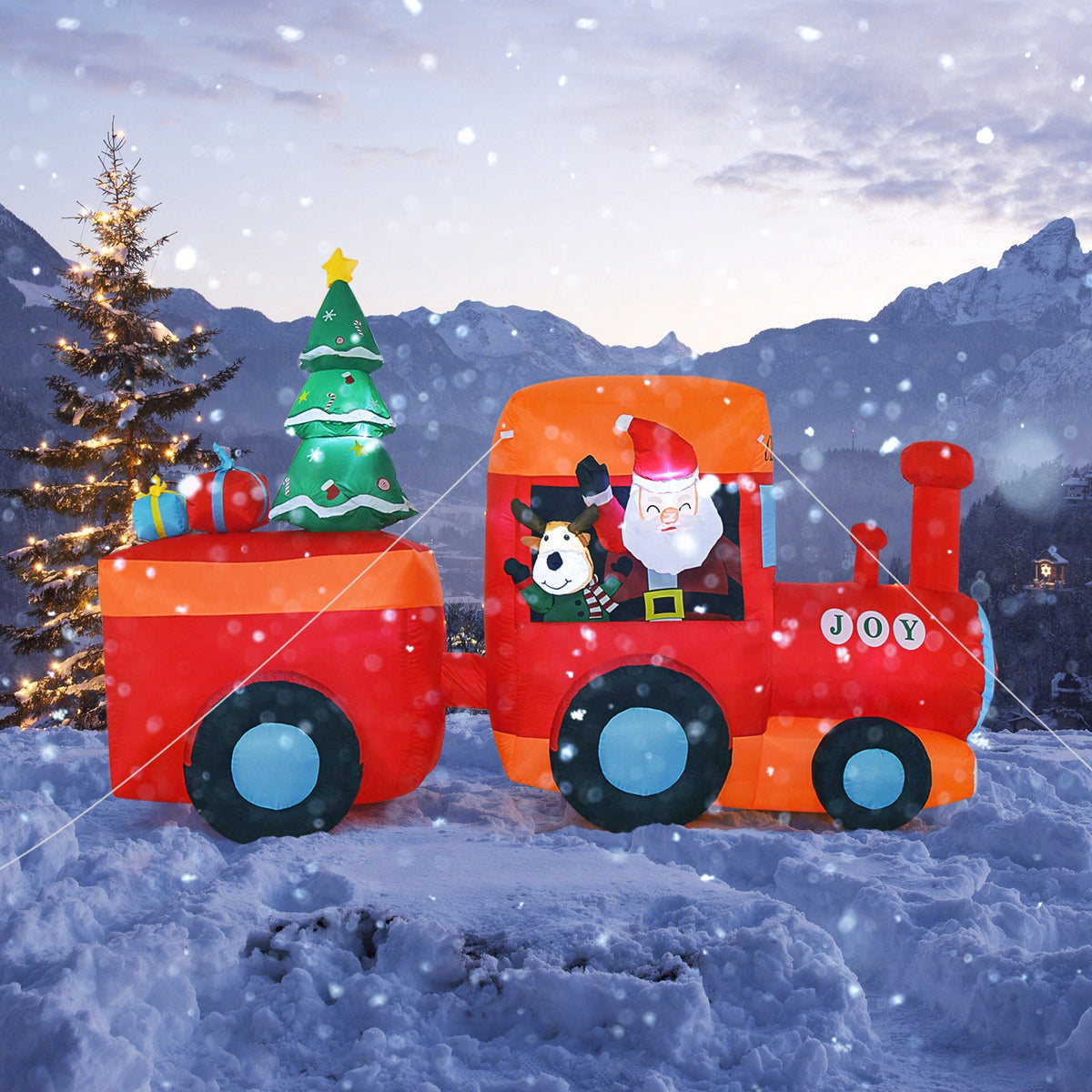 Lighted inflatable Christmas train with Santa and deer, 8.6 ft, DirectDeals on Tampa Home & Garden Store
