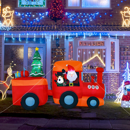 8.6 ft lighted Christmas inflatable train with Santa Claus and deer on a red train on Tampa Home & Garden Store