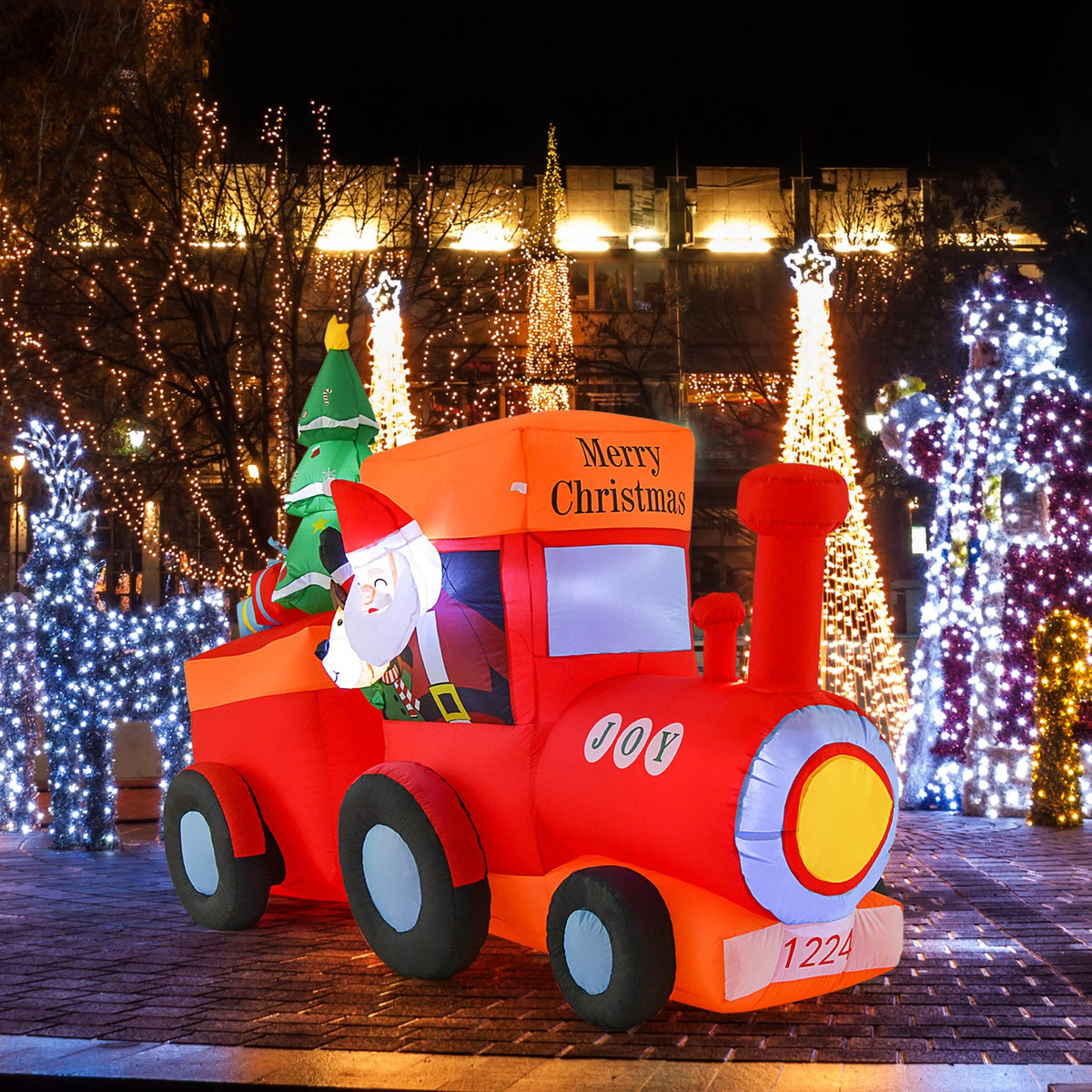 8.6 ft lighted Christmas inflatable train with Santa and deer, DirectDeals on Tampa Home & Garden Store