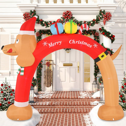 8 ft lighted dachshund inflatable arch with air blower Merry Christmas text and gift toppers on Tampa Home & Garden Store