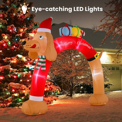 8 ft DirectDeals lighted inflatable Christmas dachshund arch with Santa hat and gift stack air blower on Tampa Home & Garden Store