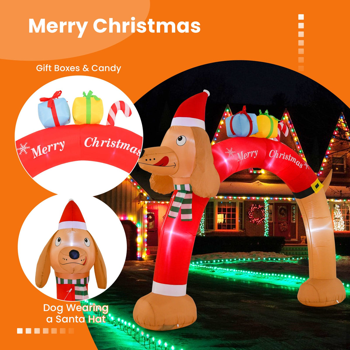 DirectDeals 8 ft Lighted Dachshund Christmas Inflatable Arch with Air Blower Santa Hat Dog on Tampa Home & Garden Store