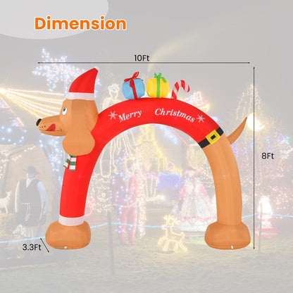 8 ft inflatable dachshund Christmas arch with Santa hat and lights by DirectDeals air blower on Tampa Home & Garden Store