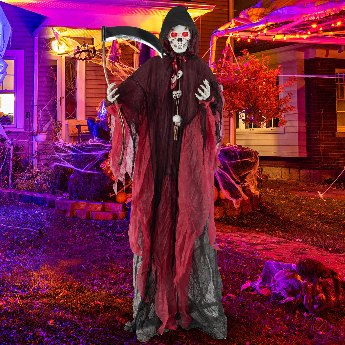 DirectDeals 8 ft Halloween Grim Reaper prop with scythe, lighted eyes, terrifying sounds on Tampa Home & Garden Store