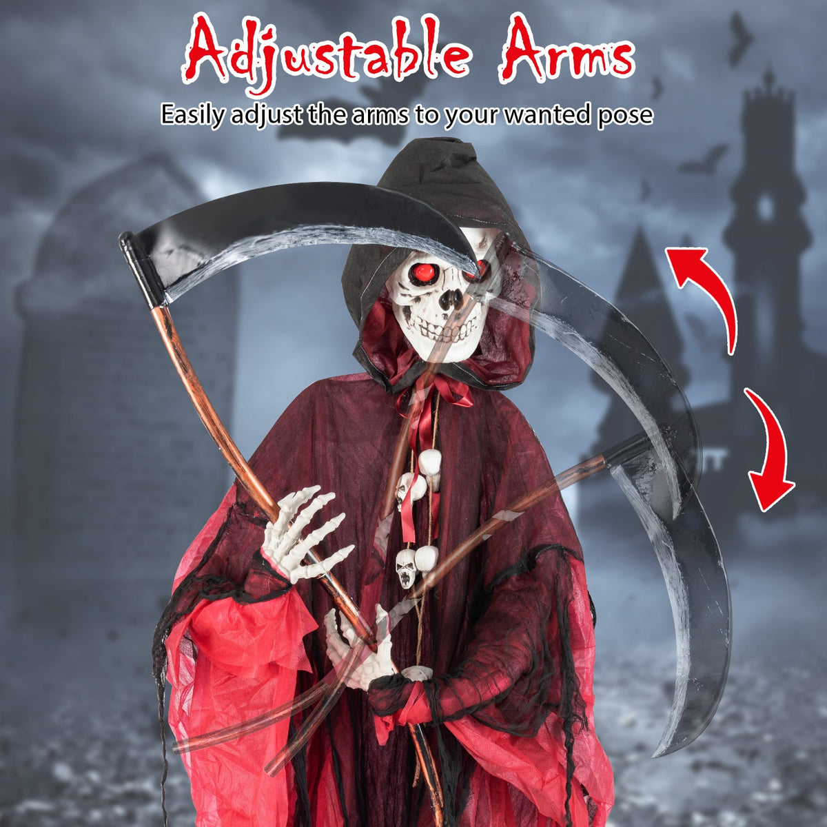 8 Feet Halloween Grim Reaper prop with red eyes, hooded cloak and scythe DirectDeals on Tampa Home & Garden Store