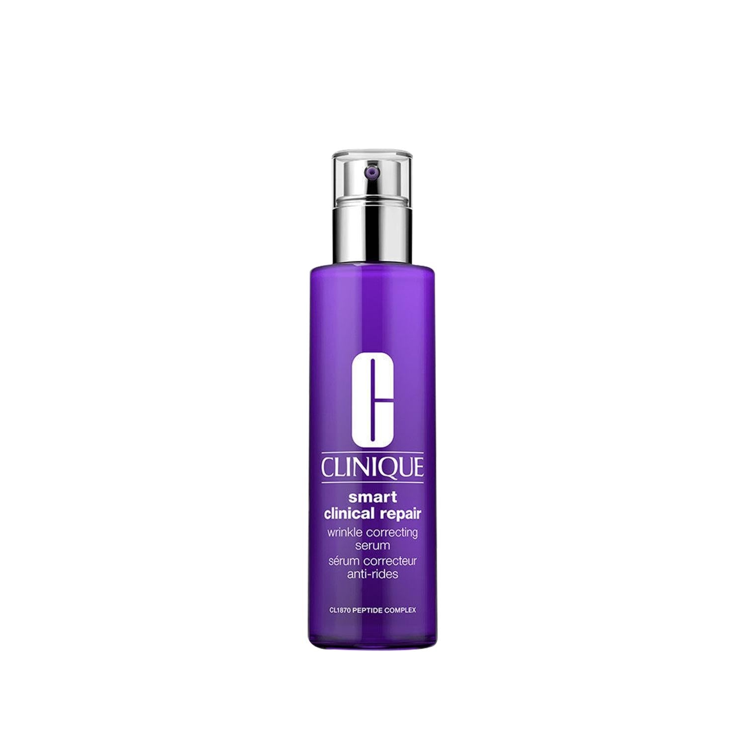 Clinique Smart Clinical Repair Anti-Wrinkle Serum bottle, purple with silver spray cap on Tampa Home & Garden Store
