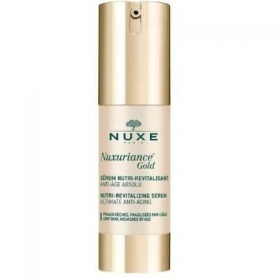 Face serum Nuxe Nuxuriance Gold bottle with gold pump and NUXE label on Tampa Home & Garden Store