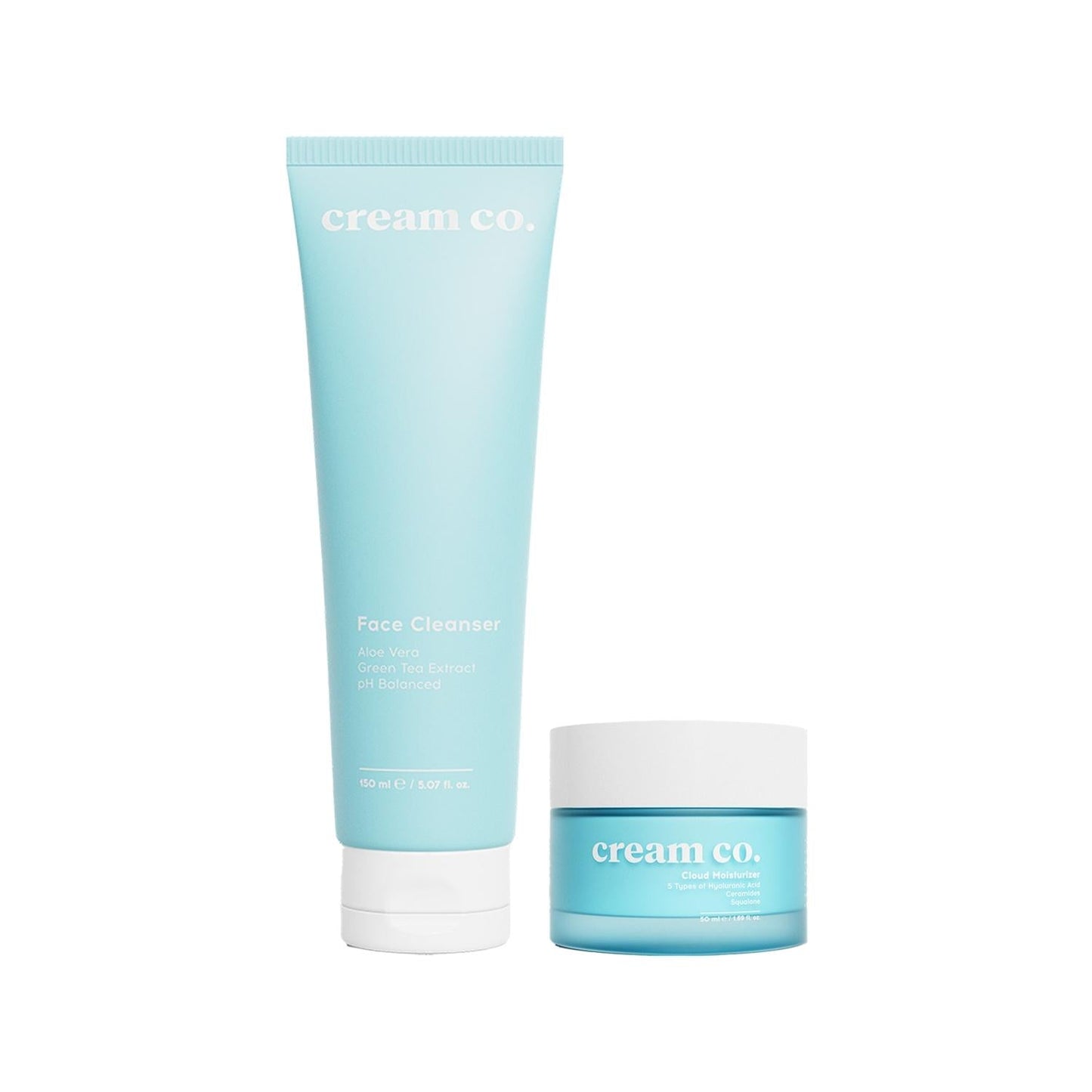 Cream Co. skincare set: blue cleanser tube and Cloud Moisturizer jar, 2-piece kit on Tampa Home & Garden Store