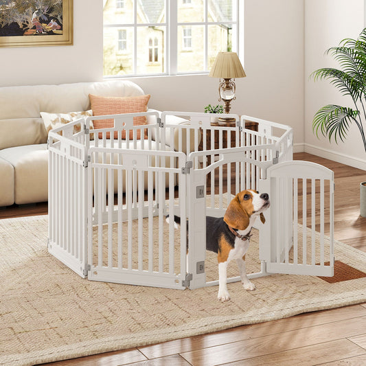 8-Panel Tall Plastic Dog Fence Indoor Outdoor Puppy Pen with Locking Door-White - Tampa Home & Garden Store