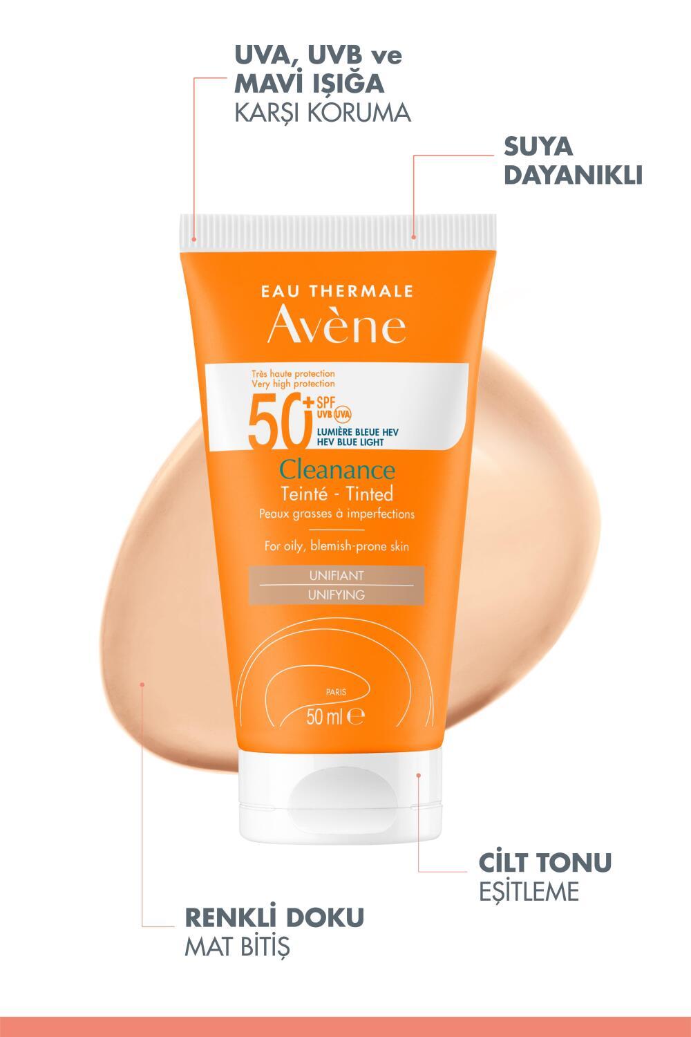 Avène Cleanance tinted SPF 50+ sunscreen for oily acne-prone skin in orange tube on Tampa Home & Garden Store