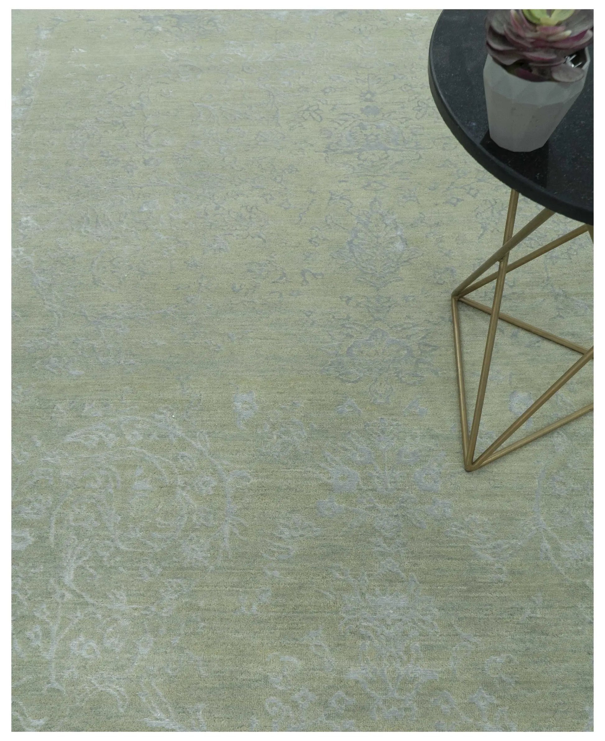 8X10 Fine Hand Knotted Green And Gray Modern abstract Design Wool and Art Silk Rug - Tampa Home & Garden Store