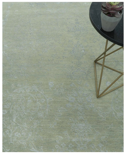 8X10 Fine Hand Knotted Green And Gray Modern abstract Design Wool and Art Silk Rug - Tampa Home & Garden Store