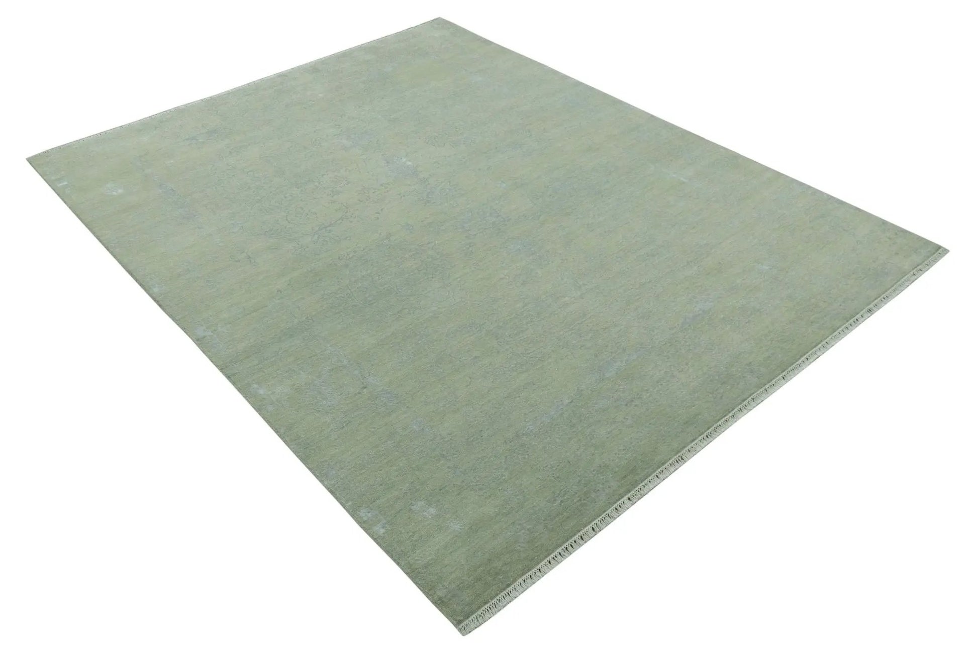 8X10 Fine Hand Knotted Green And Gray Modern abstract Design Wool and Art Silk Rug - Tampa Home & Garden Store
