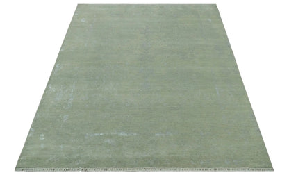 8X10 Fine Hand Knotted Green And Gray Modern abstract Design Wool and Art Silk Rug - Tampa Home & Garden Store