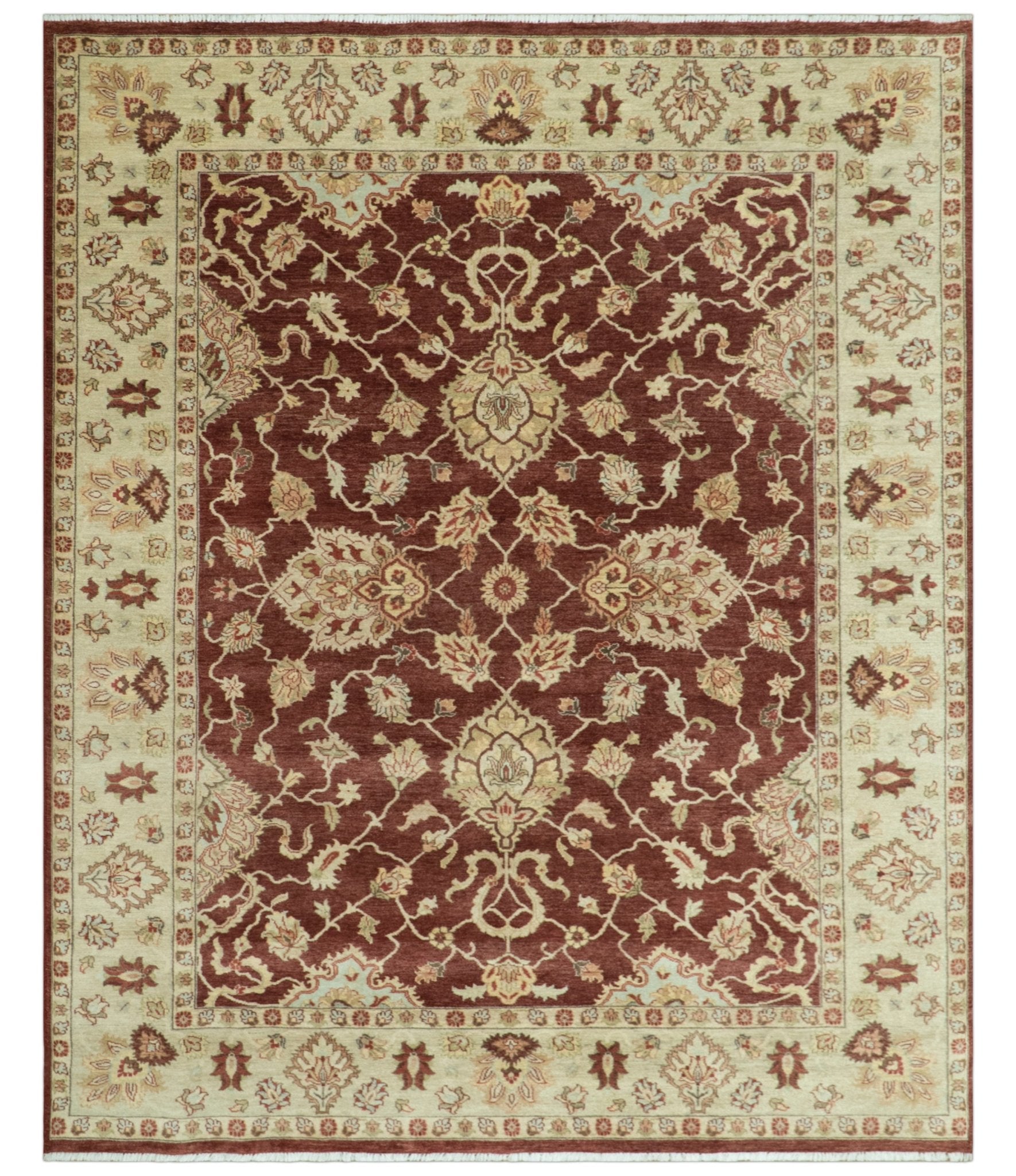 8X10 Fine Hand Knotted Rust And Gold Traditional Design Wool Rug - Tampa Home & Garden Store
