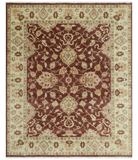 8X10 Fine Hand Knotted Rust And Gold Traditional Design Wool Rug - Tampa Home & Garden Store