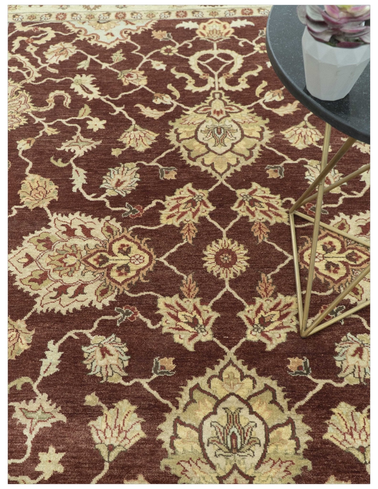 8X10 Fine Hand Knotted Rust And Gold Traditional Design Wool Rug - Tampa Home & Garden Store