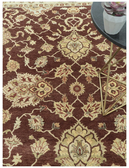 8X10 Fine Hand Knotted Rust And Gold Traditional Design Wool Rug - Tampa Home & Garden Store