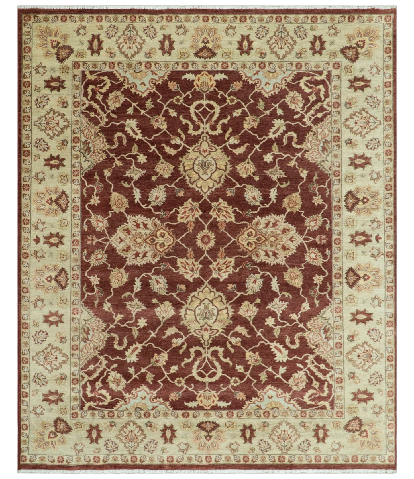 8X10 Fine Hand Knotted Rust And Gold Traditional Design Wool Rug - Tampa Home & Garden Store