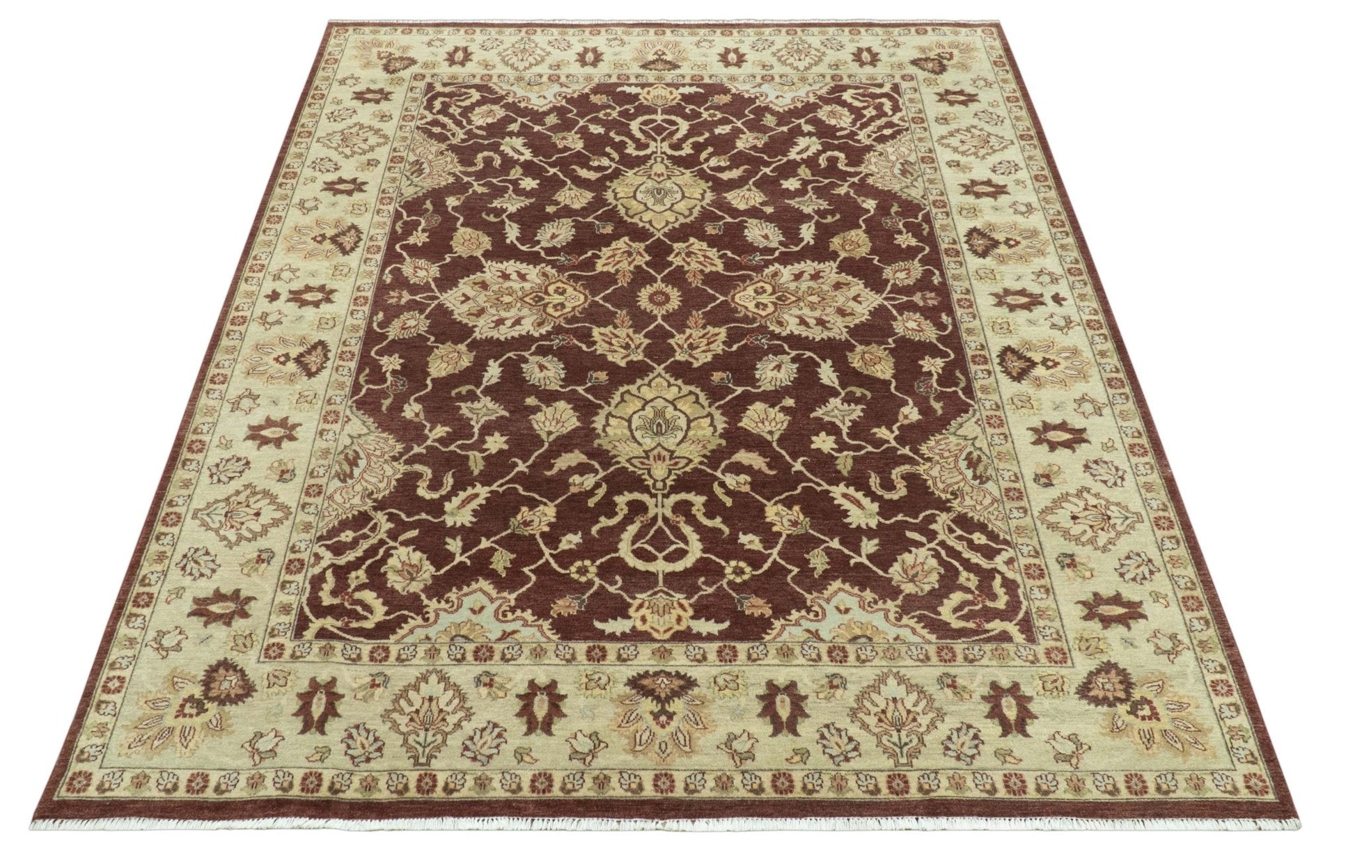 8X10 Fine Hand Knotted Rust And Gold Traditional Design Wool Rug - Tampa Home & Garden Store