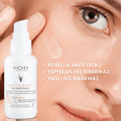 Vichy Capital Soleil UV-Age Tinted Sunscreen SPF50+ 40ml white bottle with pump on Tampa Home & Garden Store