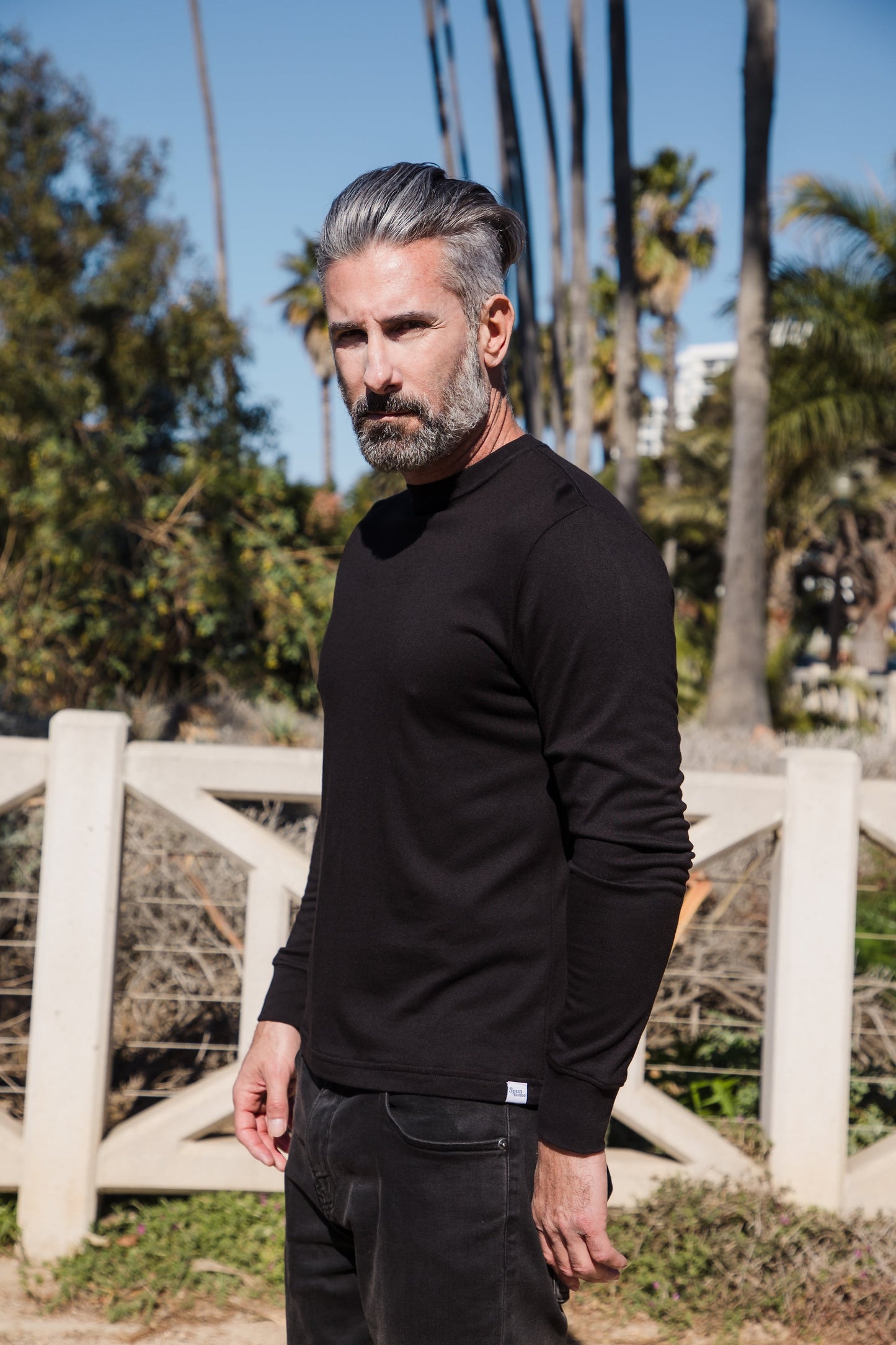 Spun Bamboo men's bamboo viscose/organic cotton long sleeve shirt black with hem tag on Tampa Home & Garden Store