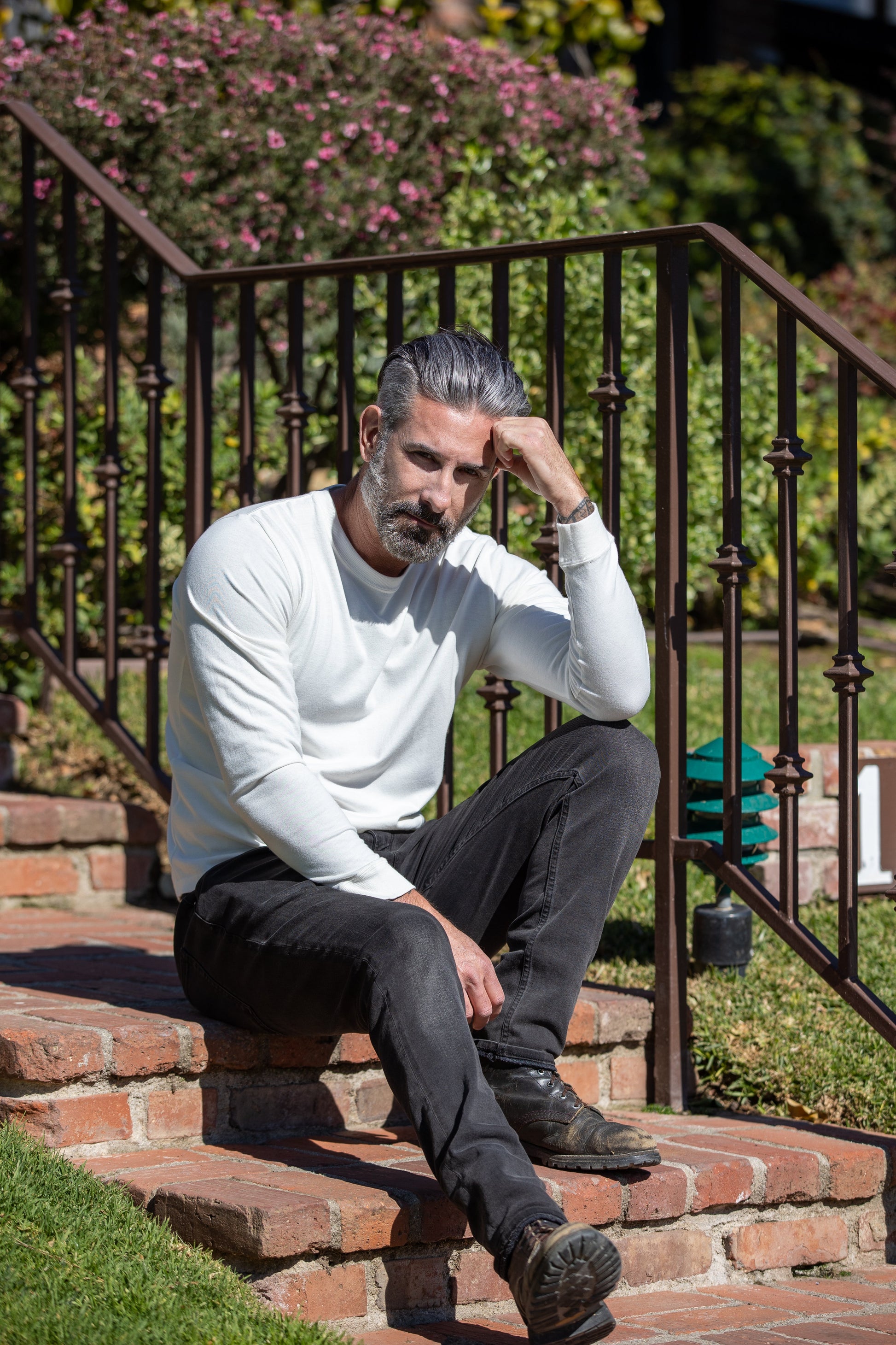 Spun Bamboo men's long sleeve shirt in white bamboo viscose/organic cotton blend clearance on Tampa Home & Garden Store