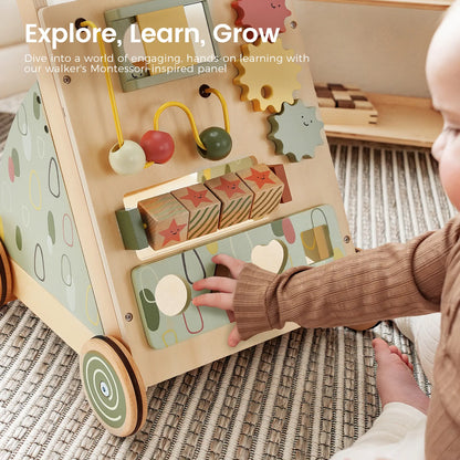Tiny Land Sage Green Wooden Baby Walker with Montessori-inspired beads by Tiny Land INC on Tampa Home & Garden Store