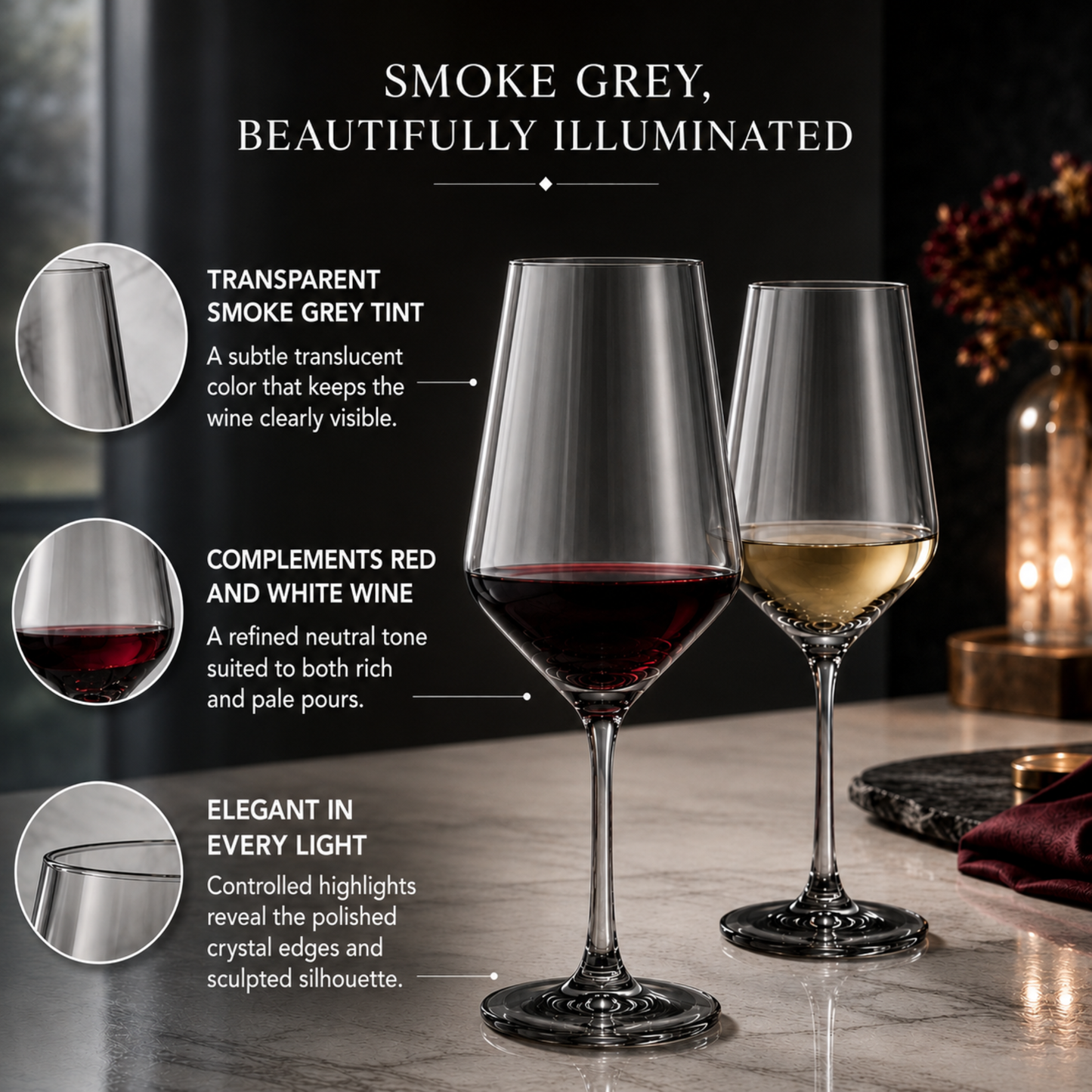 Smoke Grey Stemmed Wine Glasses Set Of Two