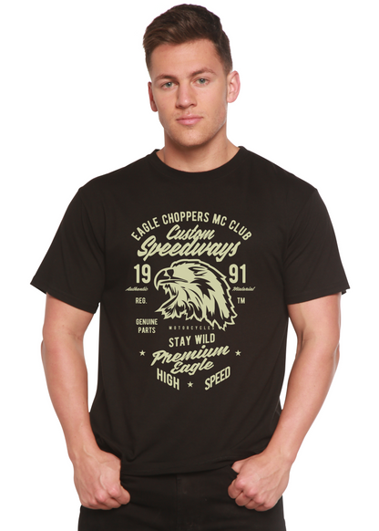 Mens graphic t-shirt Custom Speedways Eagle by Spun Bamboo, black with cream eagle design on Tampa Home & Garden Store