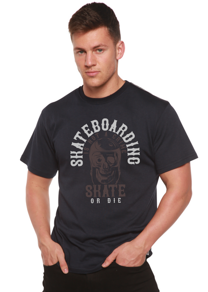 Men's black bamboo viscose/organic cotton short-sleeve graphic tee with skull skateboarding on Tampa Home & Garden Store