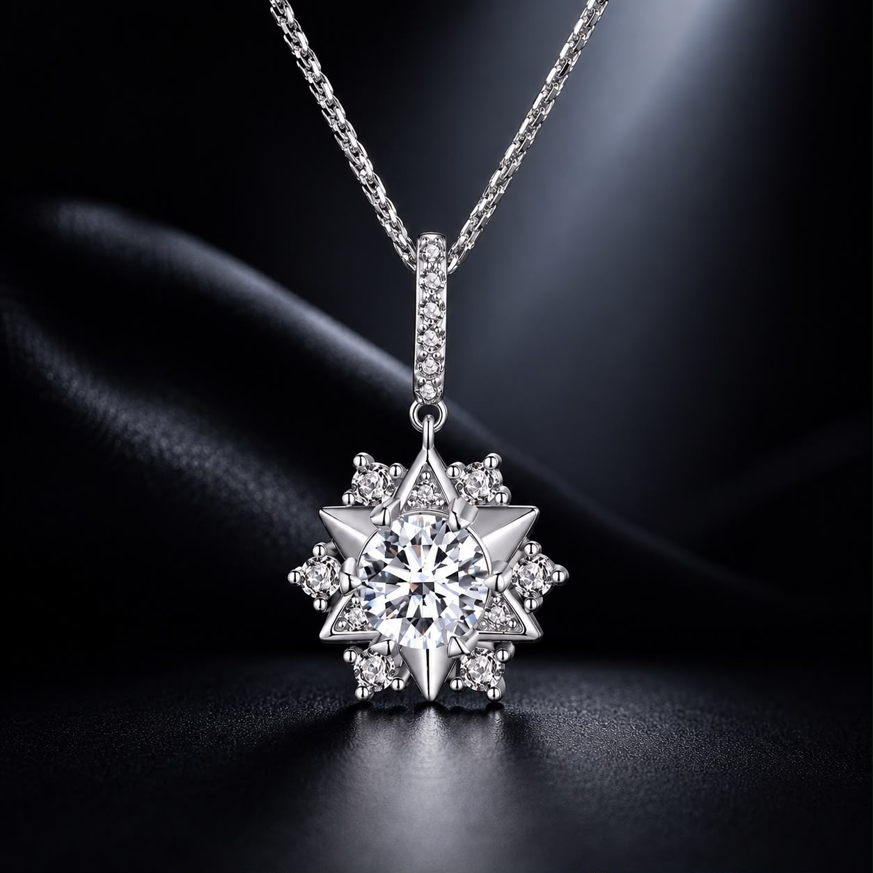 Sterling silver moissanite necklace with pavé bail and starburst pendant 45cm Bids.com on Tampa Home & Garden Store