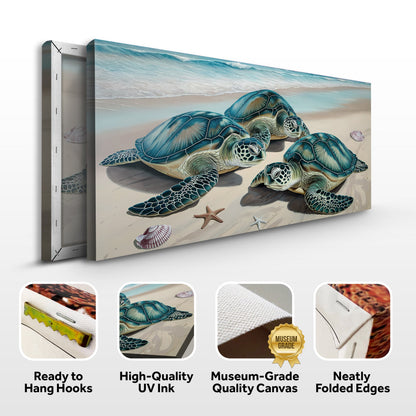 3D Coastal Wall Art III canvas by Tailored Canvases featuring turquoise sea turtles on sand on Tampa Home & Garden Store