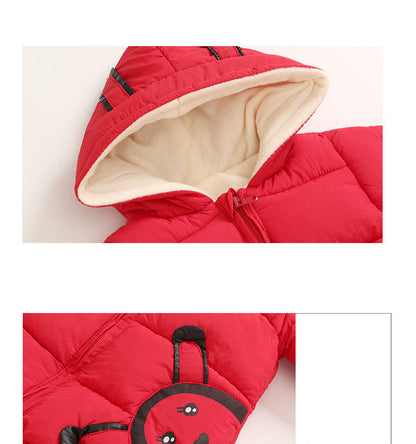 Modern baby snowsuit jumpsuit red quilted with hood fleece lining Stevvex on Tampa Home & Garden Store