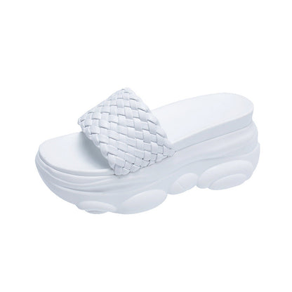 Stevvex white platform sandals with woven wide strap, open toe, chunky sole for summer on Tampa Home & Garden Store