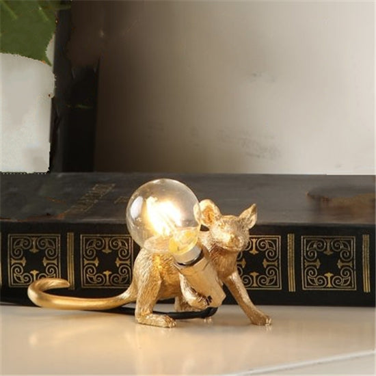 Resin mouse table lamp gold with clear glass bulb LED night light decorative desk lamp Stevvex on Tampa Home & Garden Store