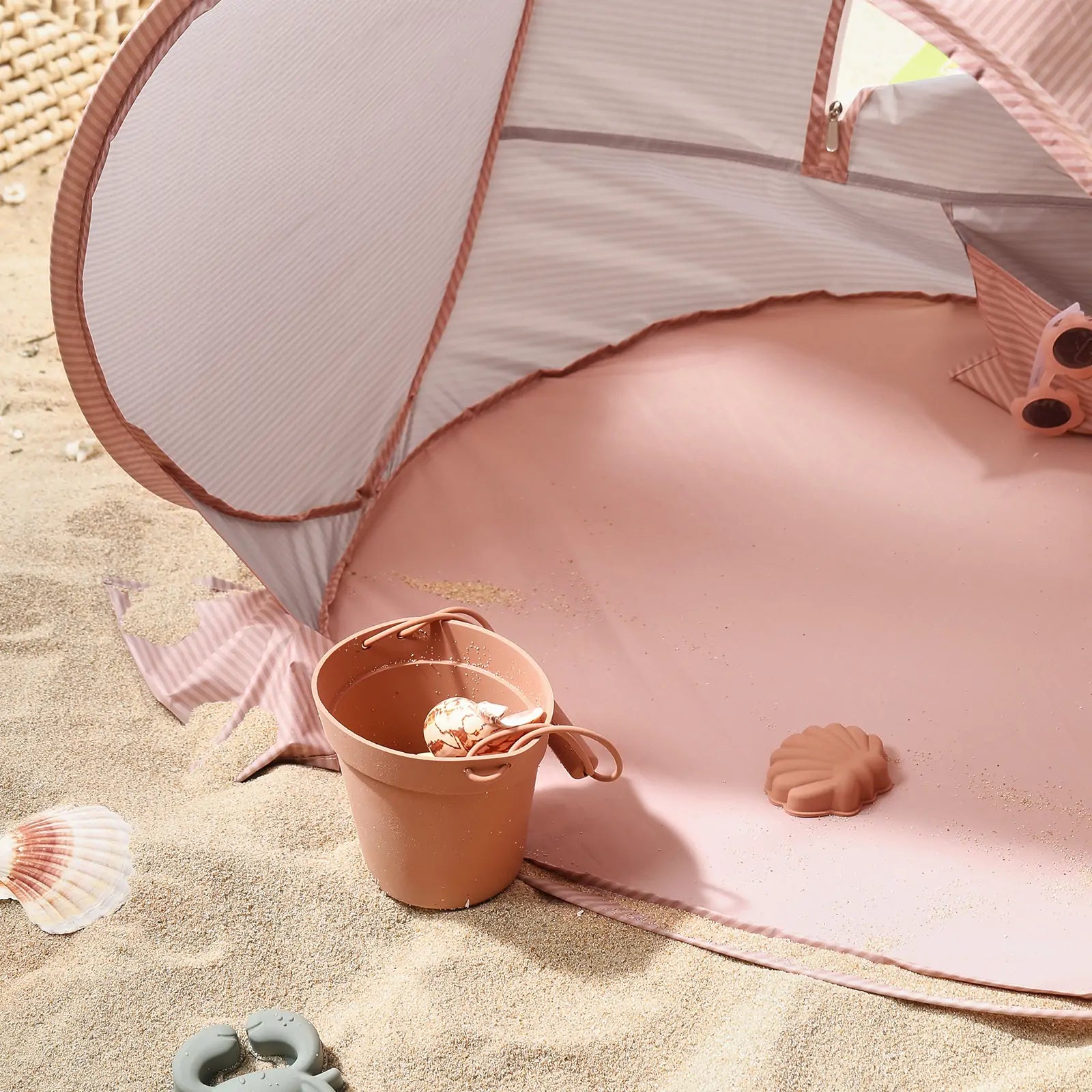 Tiny Land One-Stop Beach Toy & Tent Set Beach Tent in pink fabric with pop-up design on Tampa Home & Garden Store