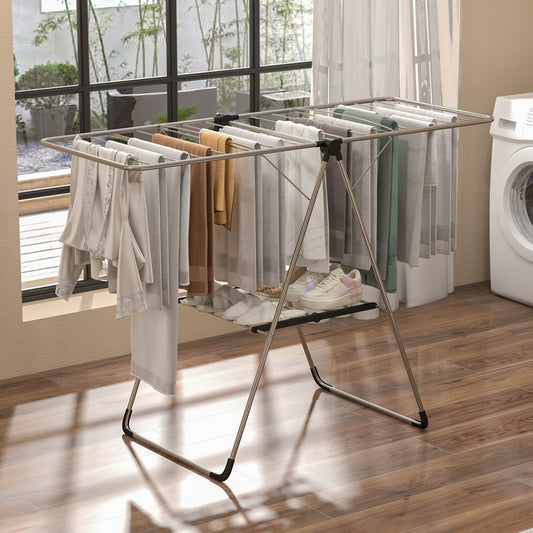 2-Tier Laundry Drying Rack Folding Cloth Rack with Aluminum Frame - Tampa Home & Garden Store